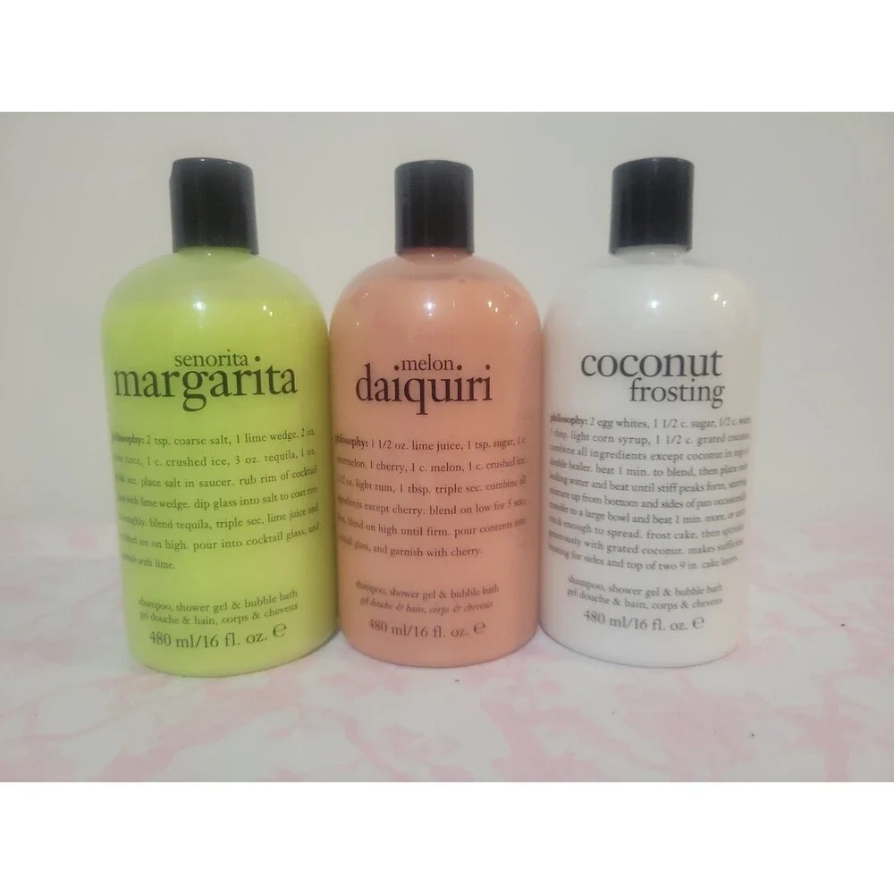 Three 16 oz. Bottles Of Philosophy 3-in-1 Shower Gel Shampoo And Bubble Bath